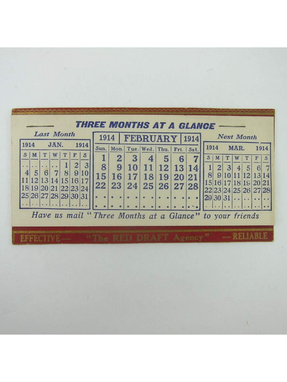 Antique 1914 Calendar Pad K. & M. Red Drafts Agency Debt Collection 4.75 x 2.5